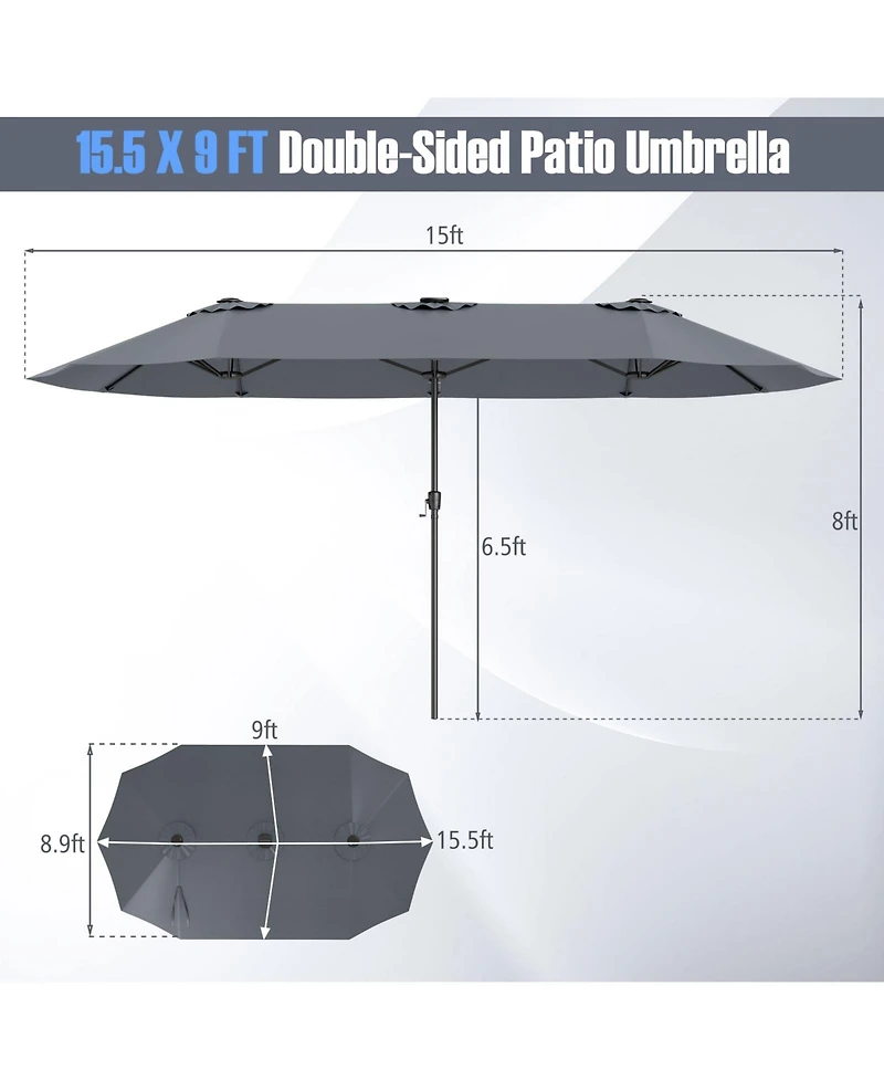 Sugift 15.5 ft Extra Large Patio Umbrella with Solar Led Lights