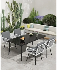 gaomon Set of 2 Patio Dining Chairs with Metal Frame and Hand-Woven Rattan, Cushioned Porch Armchairs