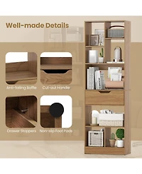 Slickblue 61 Inch Bookcase with Drawer and 8 Storage Compartments