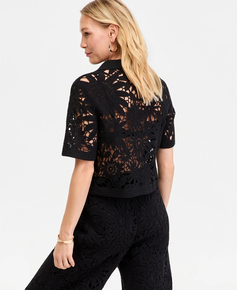 I.n.c. International Concepts Women's Cotton Crochet Blouse, Macy's Exclusive