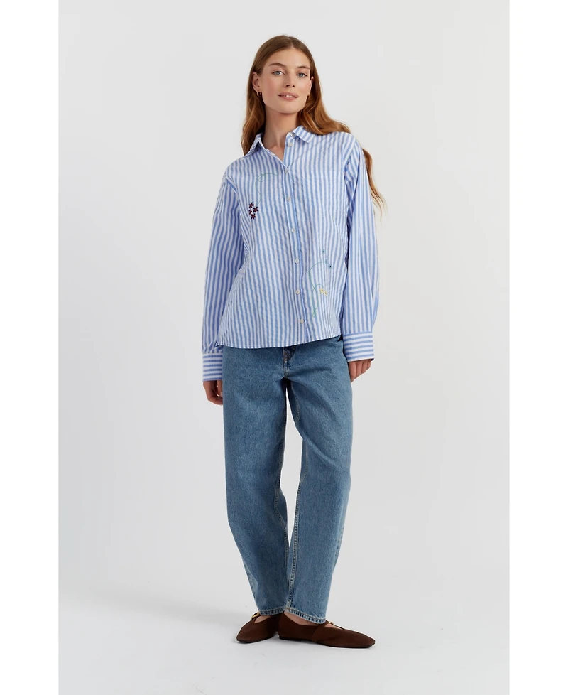 Chinti & Parker Women's Cotton Stripe Floral Shirt