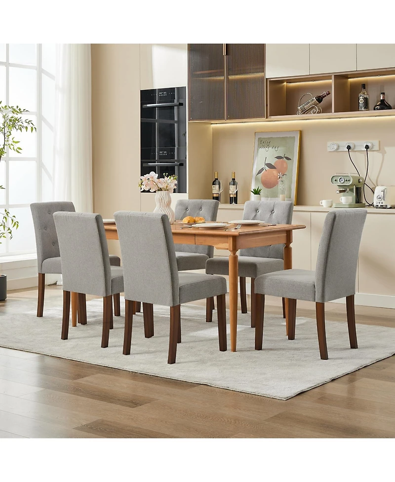 gaomon Set of 6 Button Tufted Parsons Dining Chairs, Upholstered Fabric Side Chairs with Solid Wood Legs