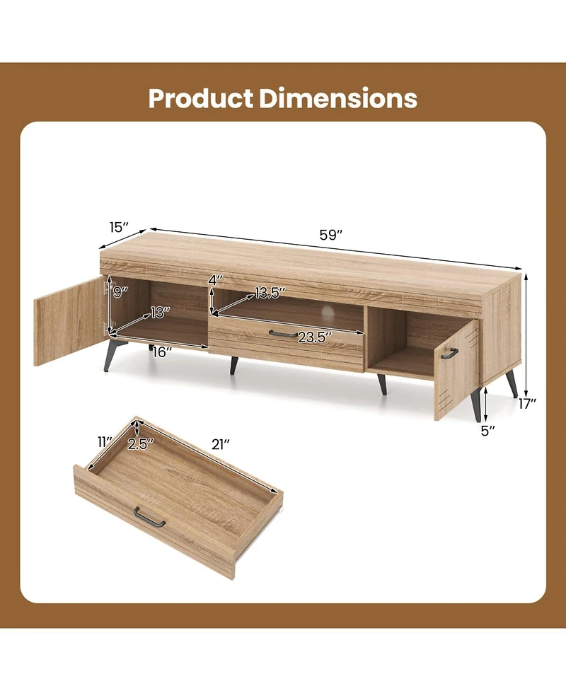 Sugift Tv Stand with Two Cabinets and Drawer for 65 in TVs