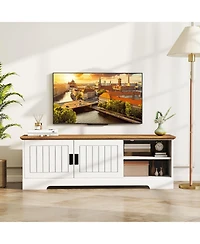 Sugift Farmhouse Tv Stand for TVs up to 65 in with Sliding Doors
