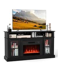 Sugift 58 in Fireplace Tv Stand with Led Lights and Glass Doors