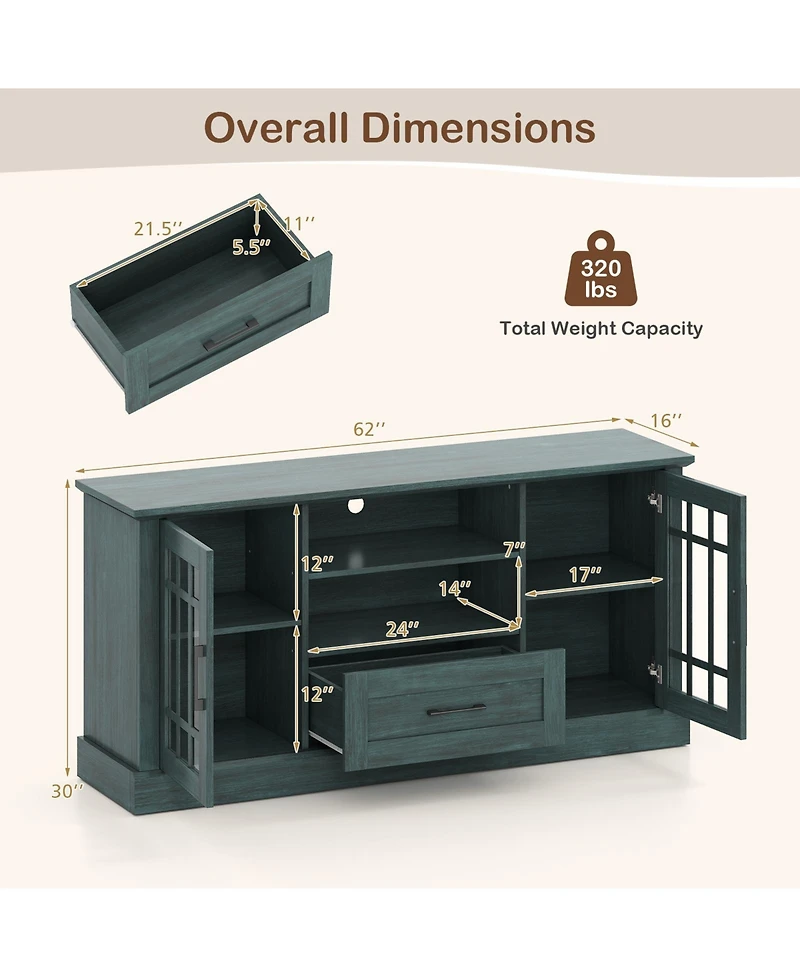 Sugift Tv Stand for TVs up to 70 in with Glass Doors and Storage