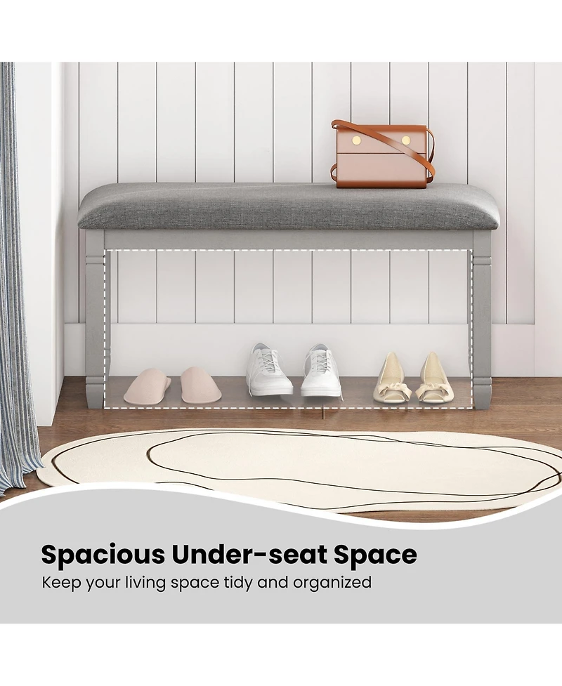 Sugift Upholstered Bedroom Bench with Padded Seat and Wood Legs