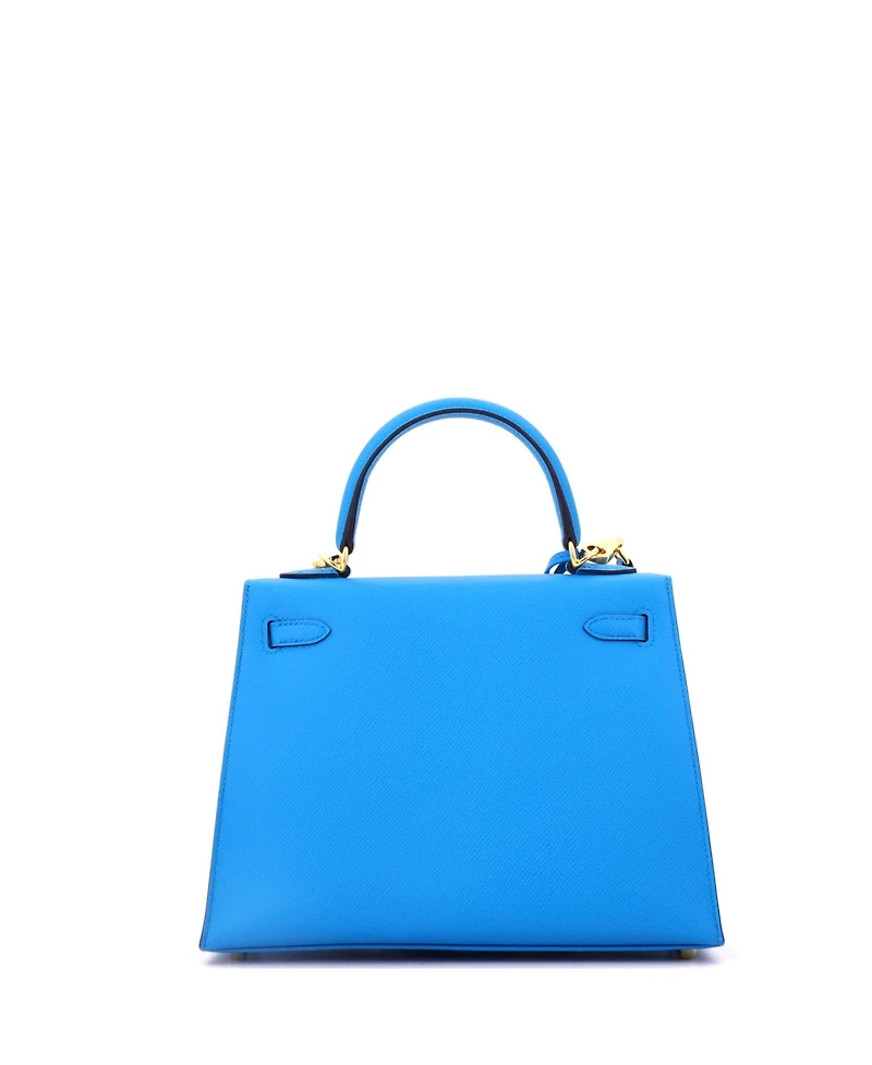 Pre-Owned HERMES Kelly 25 Handbag Blue Epsom with Gold Hardware