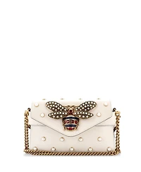 Pre-Owned Gucci Mini Broadway Pearly Bee Shoulder Bag Embellished Leather