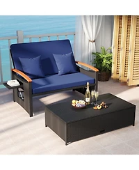 Sugift Outdoor Wicker Daybed with Folding Panels and Storage Ottoman