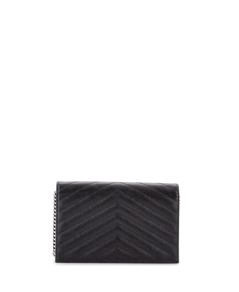 Pre-Owned Saint Laurent Small Classic Monogram Wallet on Chain Matelasse Chevron Leather