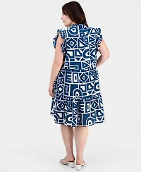 Sandra Darren Plus Ruffled Tiered Shift Dress