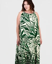 Sandra Darren Plus Sleeveless Border-Print Midi Dress