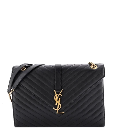 Pre-Owned Saint Laurent Large Classic Monogram Envelope Satchel Matelasse Chevron Leather