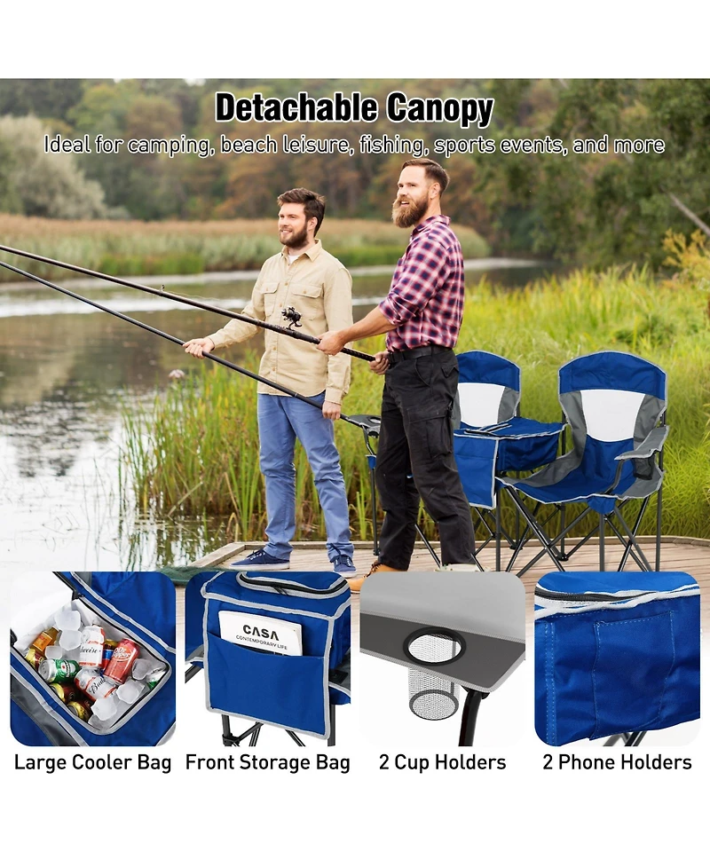 Sugift Double Beach Chair with Adjustable Canopy and Side Curtains