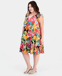 Sandra Darren Plus Ruffled Tie-Neck Shift Dress