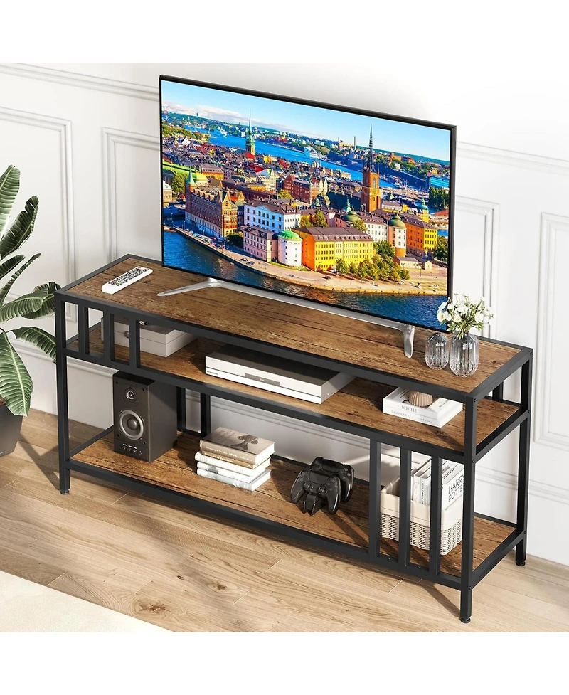 gaomon 58" Tv Stand for TVs up to 65", Entertainment Console with Storage Shelves, Quadruple-Tube Support, Living Room