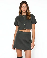 Modenaire Women's Fuzzy Knit Crop Top and Mini Skirt Set
