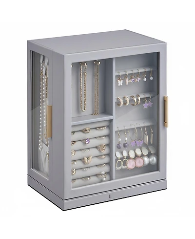 YIGII360degree(s) Rotating Jewelry Organizer 5 Drawers Glass Window Dustproof Moisture Resistant