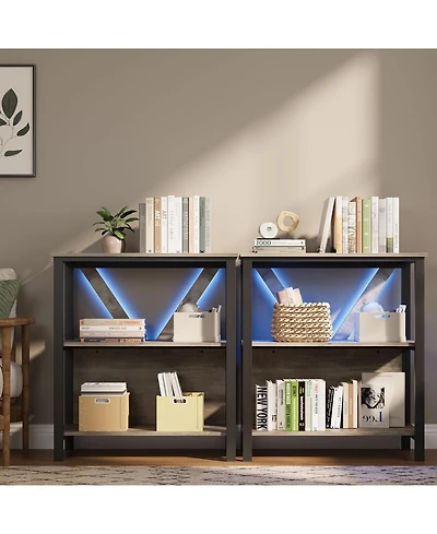 gaomon 3-Tier Bookshelf with Led Lights, Industrial Metal Bookcase, Open Shelf Organizer for Living Room, Bedroom, Office