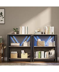 gaomon 3-Tier Bookshelf with Led Lights, Industrial Metal Bookcase, Open Shelf Organizer for Living Room, Bedroom, Office