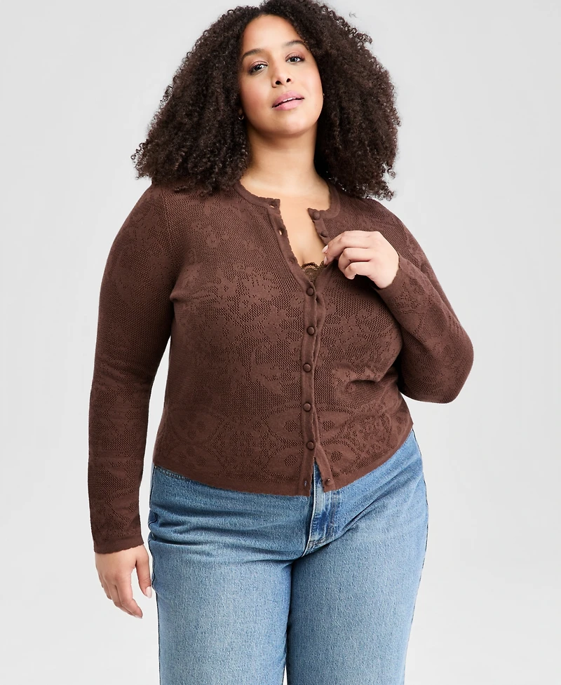 And Now This Trendy Plus Crochet Crewneck Cardigan, Macy's Exclusive