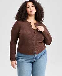 And Now This Trendy Plus Crochet Crewneck Cardigan, Macy's Exclusive