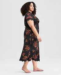 And Now This Trendy Plus Lace-Trim Floral Satin Midi Dress, Macy's Exclusive