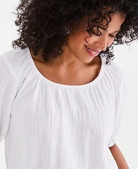 Style & Co Women's Cotton Gauze Bubble Top, Macy's Exclusive
