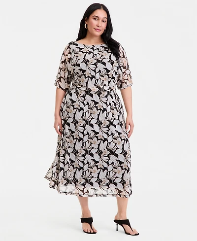 I.n.c. International Concepts Plus Printed Elbow-Sleeve Midi Dress, Macy's Exclusive