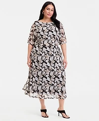 I.n.c. International Concepts Plus Printed Elbow-Sleeve Midi Dress, Macy's Exclusive