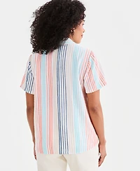 Style & Co Women's Striped Cotton Gauze Tie-Front Top, Macy's Exclusive