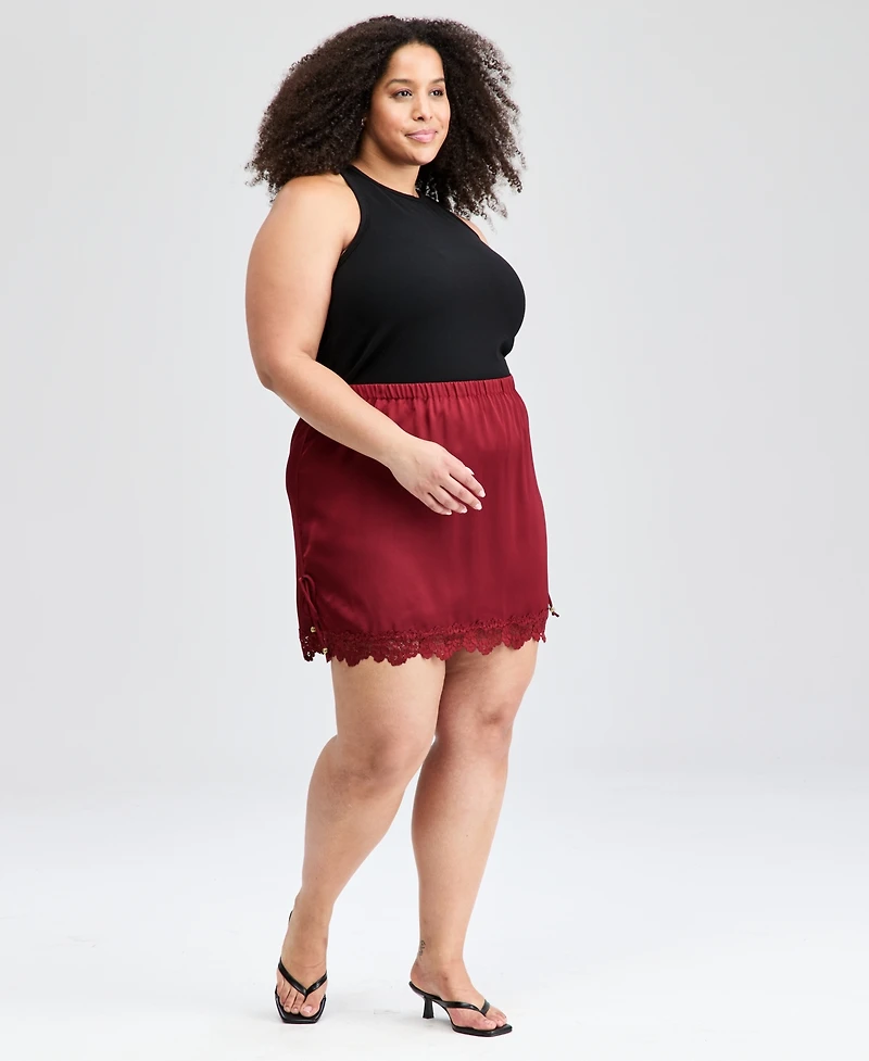And Now This Trendy Plus Satin Lace-Trim Mini Skirt, Macy's Exclusive