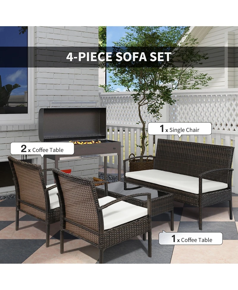 Outsunny Patio Furniture Set, 4pc w/ Loveseat, Chairs, Table,