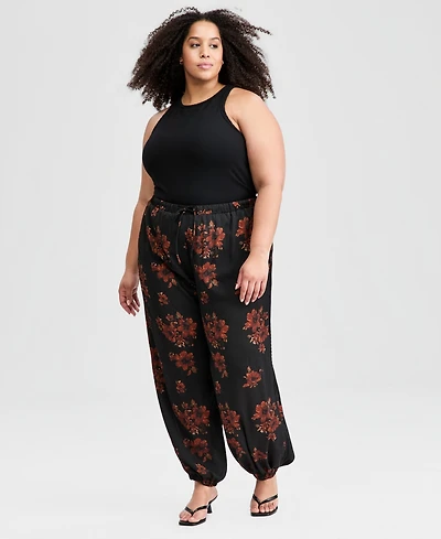 And Now This Trendy Plus Floral Balloon-Leg Drawstring Pants, Macy's Exclusive
