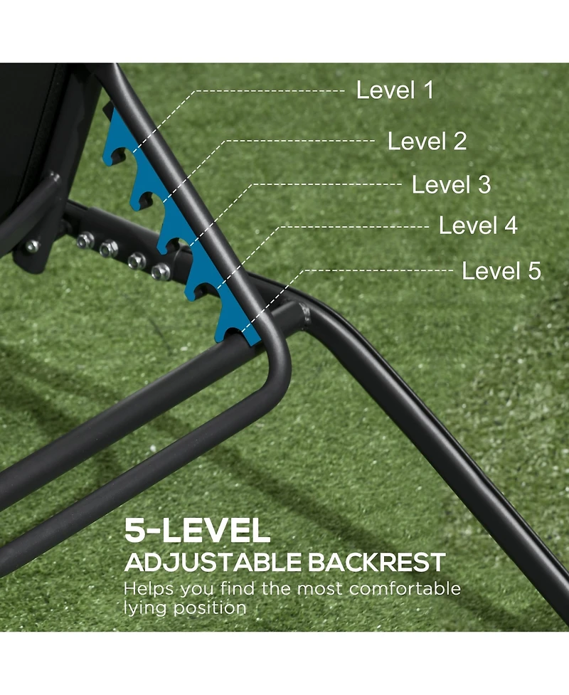 Outsunny Patio Chaise Lounge Chair Set of 2, 2 Piece Outdoor Recliner with Wheels, 5 Level Adjustable Backrest for Garden, Deck & Poolside, Cream Whit