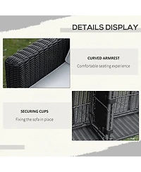 Outsunny 2 Piece Patio Wicker Corner Sofa Set, Outdoor Pe Rattan Furniture, with Curved Armrests and Padded Cushions for Balcony, Garden, or Lawn, Law