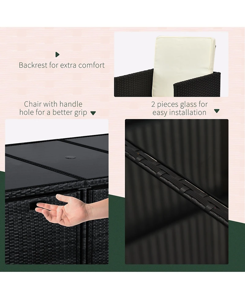 Outsunny 9 Piece Patio Wicker Dining Sets, Space Saving Outdoor Sectional Conversation Set, with Dining Table, Ottoman and Chair & Cushioned for Lawn