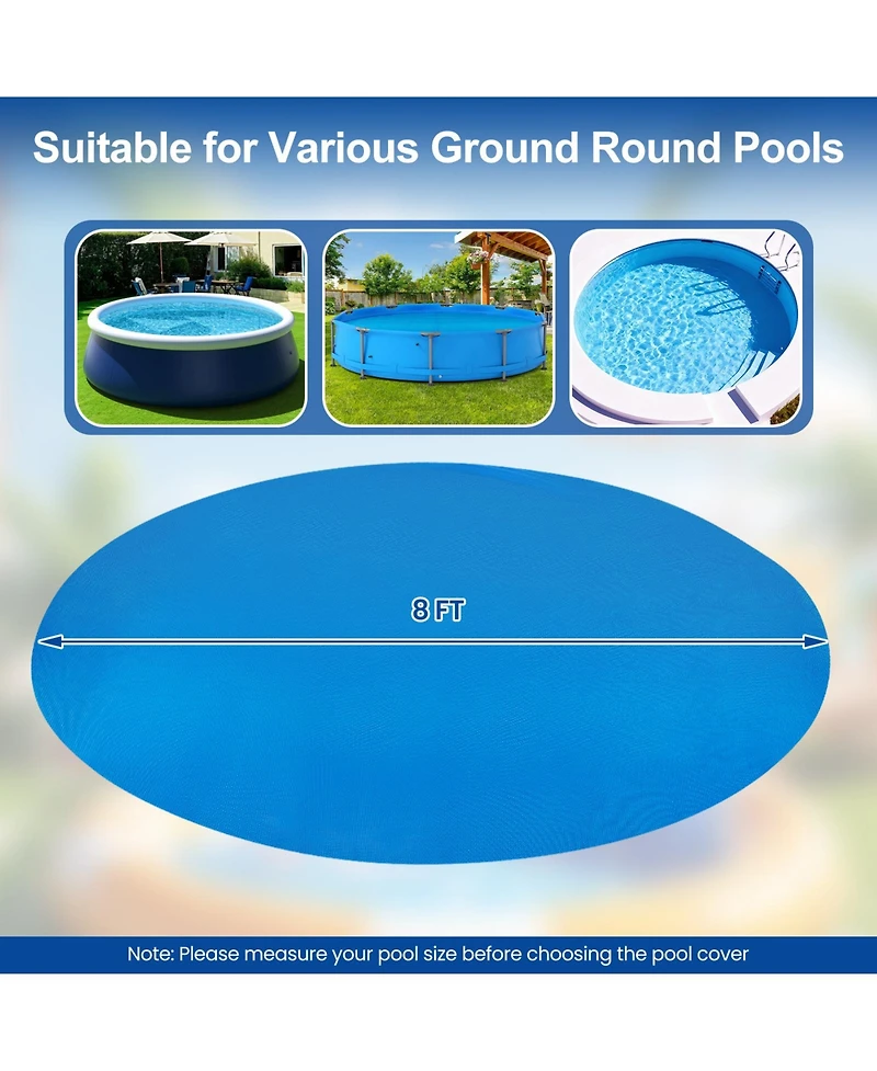 Sugift 8 ft Round Solar Pool Cover 12 Mil for In Ground Pools