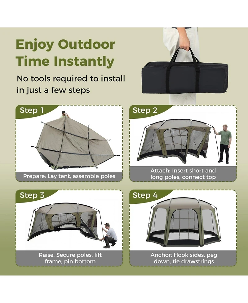 Sugift Six to Eight Person Canopy Tent with Zippered Door