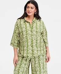 I.n.c. International Concepts Plus Printed 3/4-Sleeve Button-Front Shirt, Macy's Exclusive