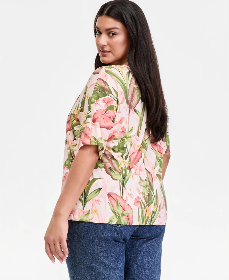I.n.c. International Concepts Plus Printed V-Neck Top, Macy's Exclusive