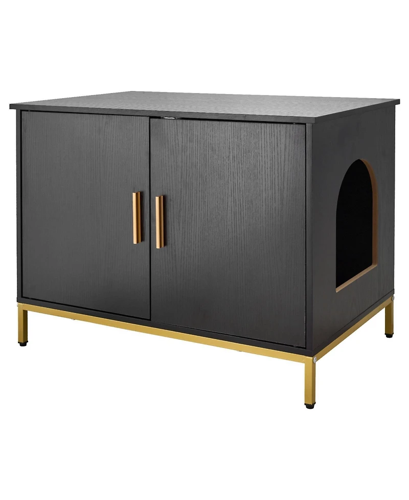 Zeus and Ruta 27.6 in. Hidden Cat Litter Box Enclosure with Metal Legs and Handle Modern Furniture for Bedroom Living Room