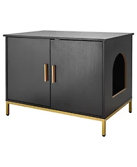 Zeus and Ruta 27.6 in. Hidden Cat Litter Box Enclosure with Metal Legs and Handle Modern Furniture for Bedroom Living Room