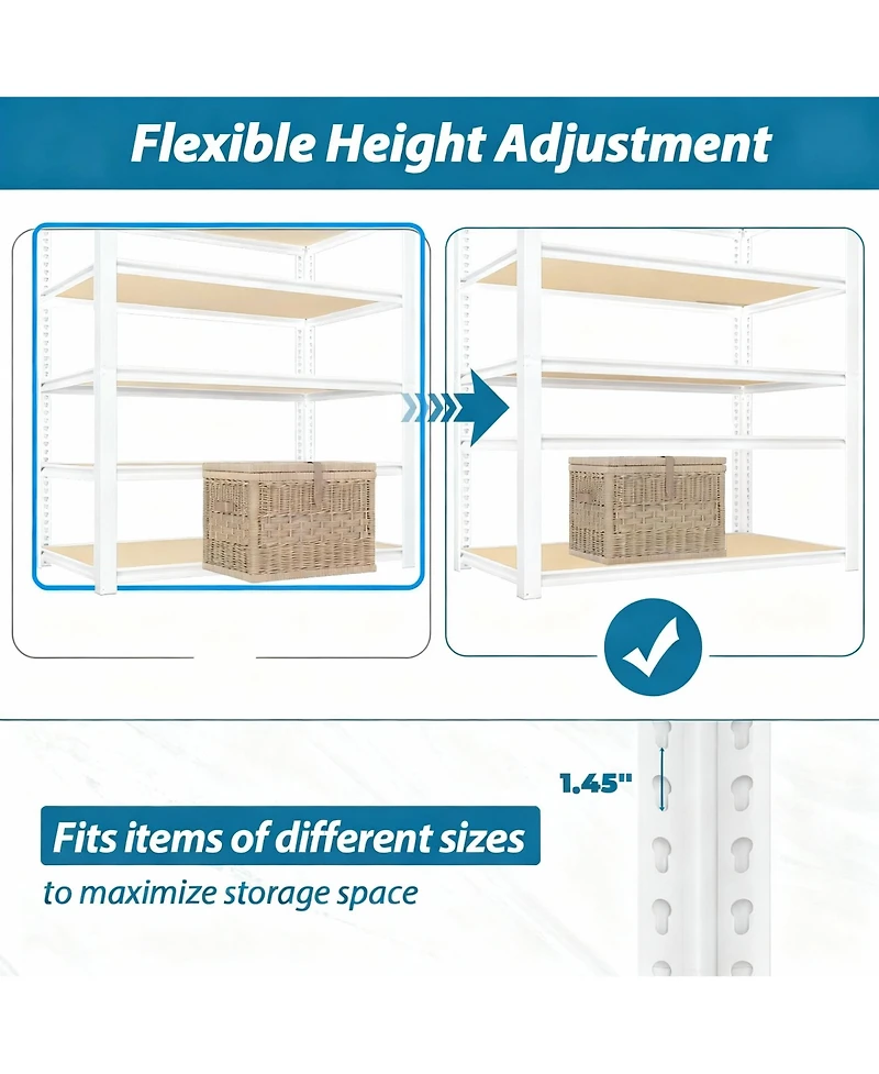 Yigii Adjustable 5-Tier Metal Connector Shelving - Heavy Duty, Boltless, for Kitchen, Pantry, Garage