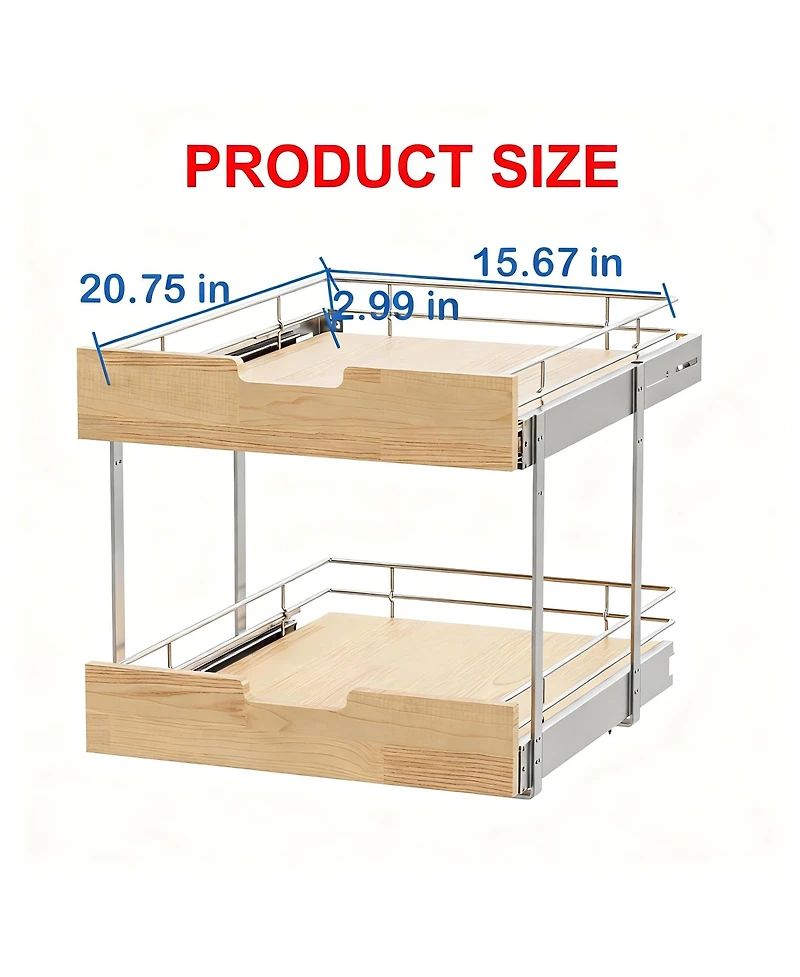 Yigii Solid Wood Wire Pull-Out Cabinet Organizer for Kitchen, Easy Install