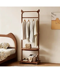 Yigii Portable Wood Clothing Rack with Hooks and Shelves