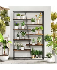 Slickblue Industrial 6 Tier Ladder Bookshelf 72 Inch Wall Storage Shelf