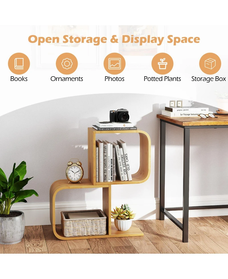 Slickblue S-Shaped 2 Tier Wicker Bookcase for Living Room or Study