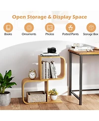 Slickblue S-Shaped 2 Tier Wicker Bookcase for Living Room or Study